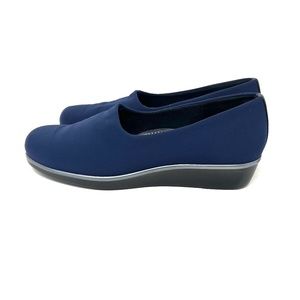 SAS Tripad BLISS Navy Fabric Wedge Slip On Shoes Size 11